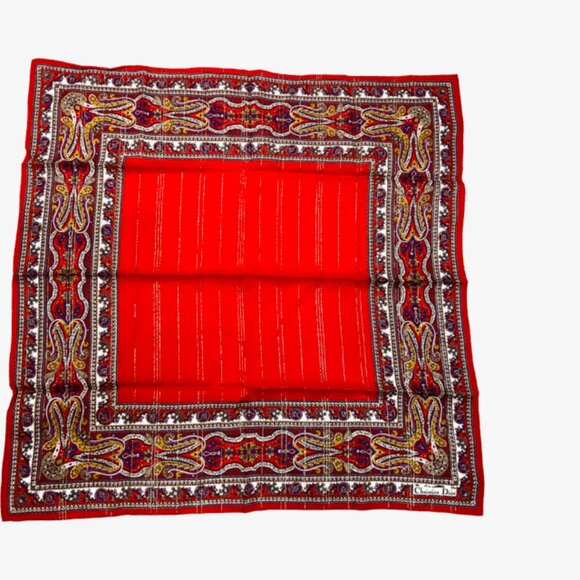 New Unused Christian dior MiniScarf/Handker Cotton 20" Red yellow paisley (44) - Picture 3 of 5